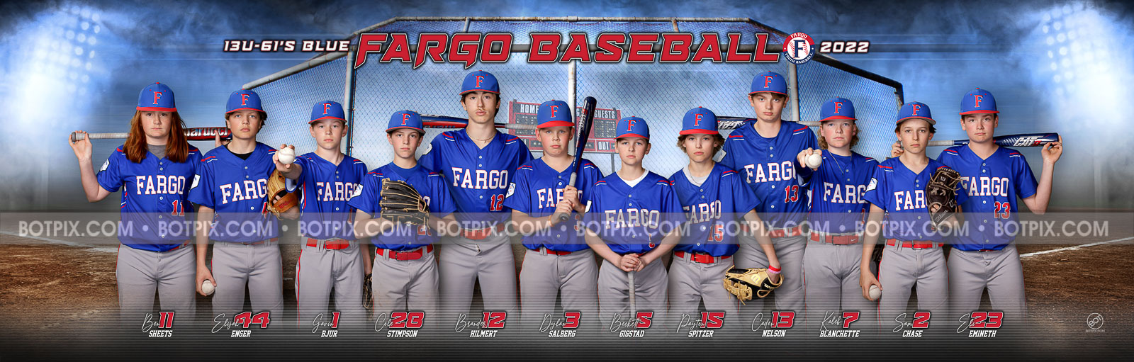 Fargo 61's 12U AAA Travel Baseball Team Pano 2021 –