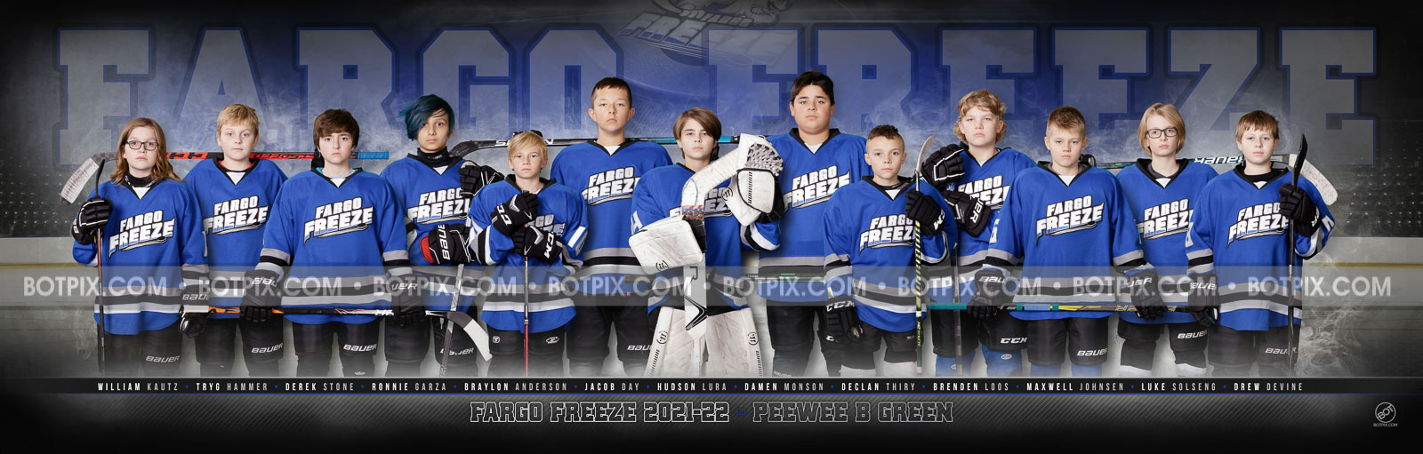 FARGO FREEZE PEEWEE B GREEN 2021-22 TEAM PANO – BOTpix.com